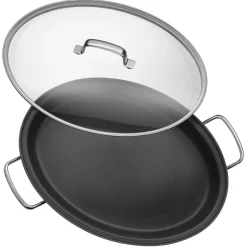 Gourmet-/Fischpfanne mit Glasdeckel, oval, 38 x 26 cm
