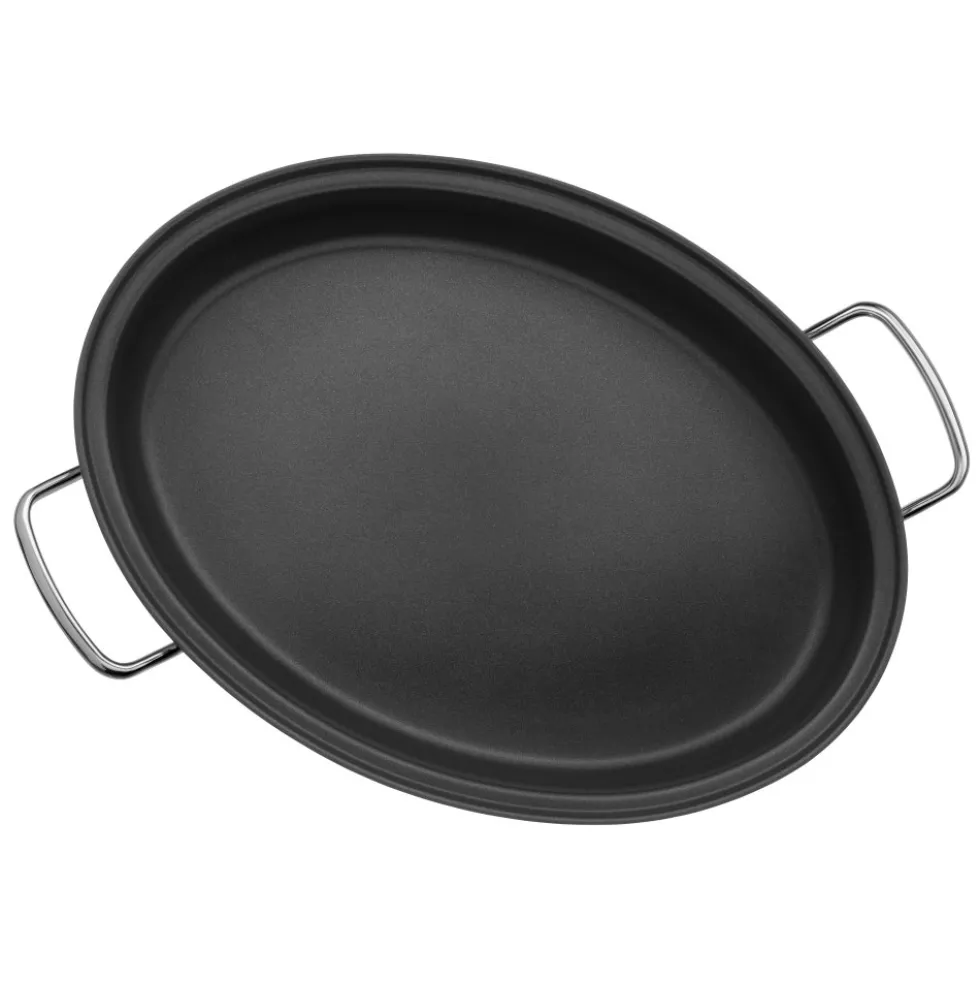 Gourmet-/Fischpfanne mit Glasdeckel, oval, 38 x 26 cm