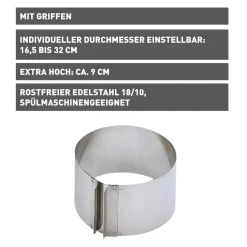 KAISER Inspiration Tortenring mit Griffen, 9 cm hoch