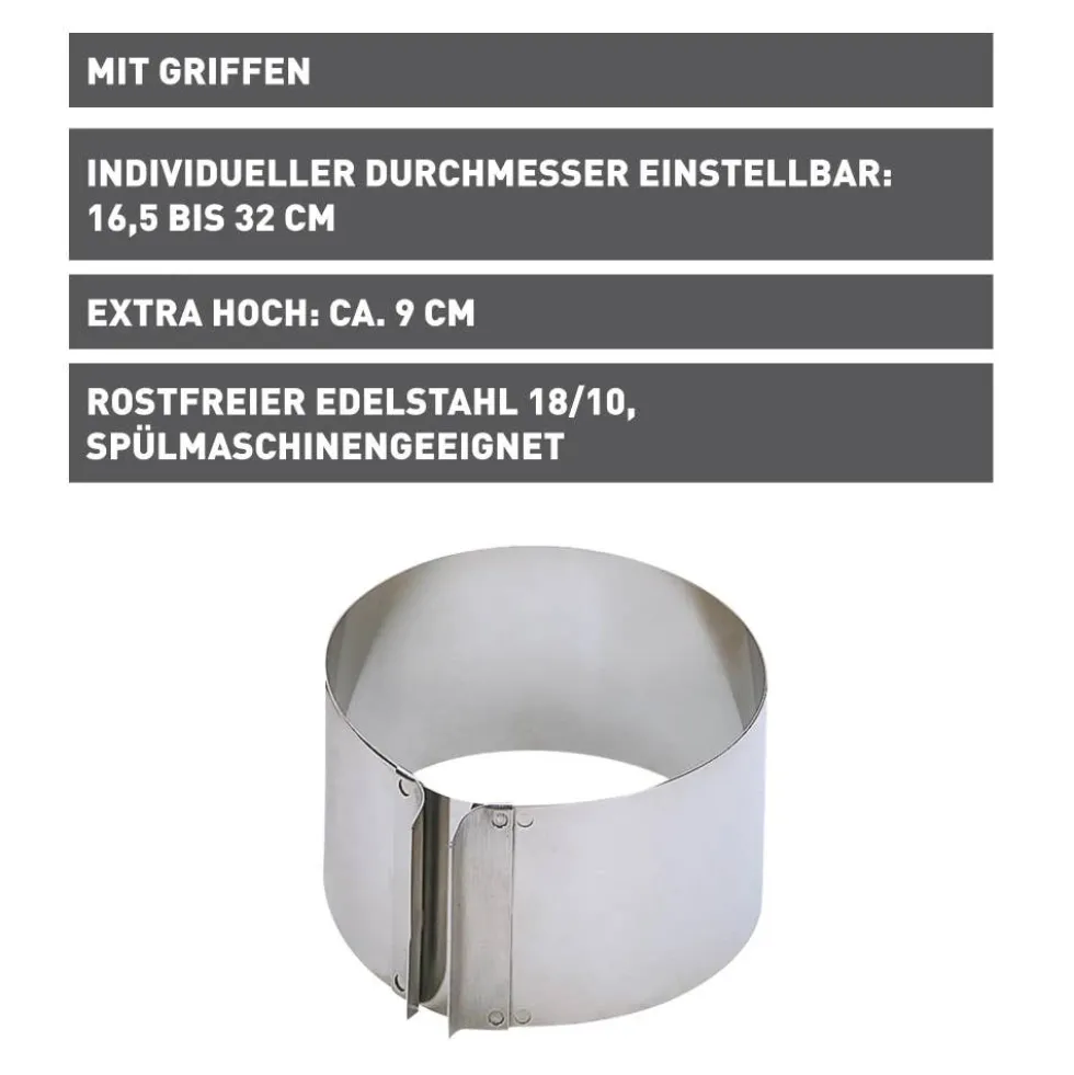 KAISER Inspiration Tortenring mit Griffen, 9 cm hoch