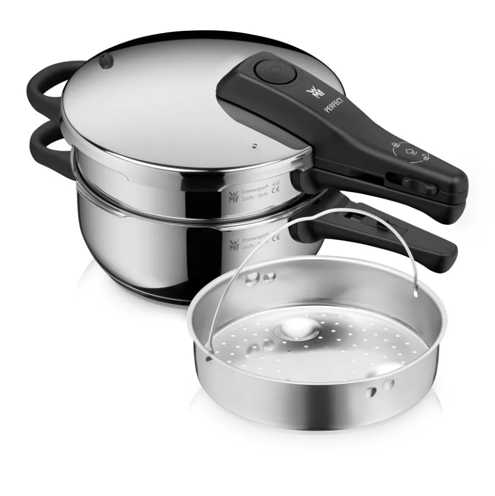 Perfect One Pot Schnellkochtopf-Set, 22 cm, 3 & 4,5 L, stapelbar, mit Dämpfeinsatz