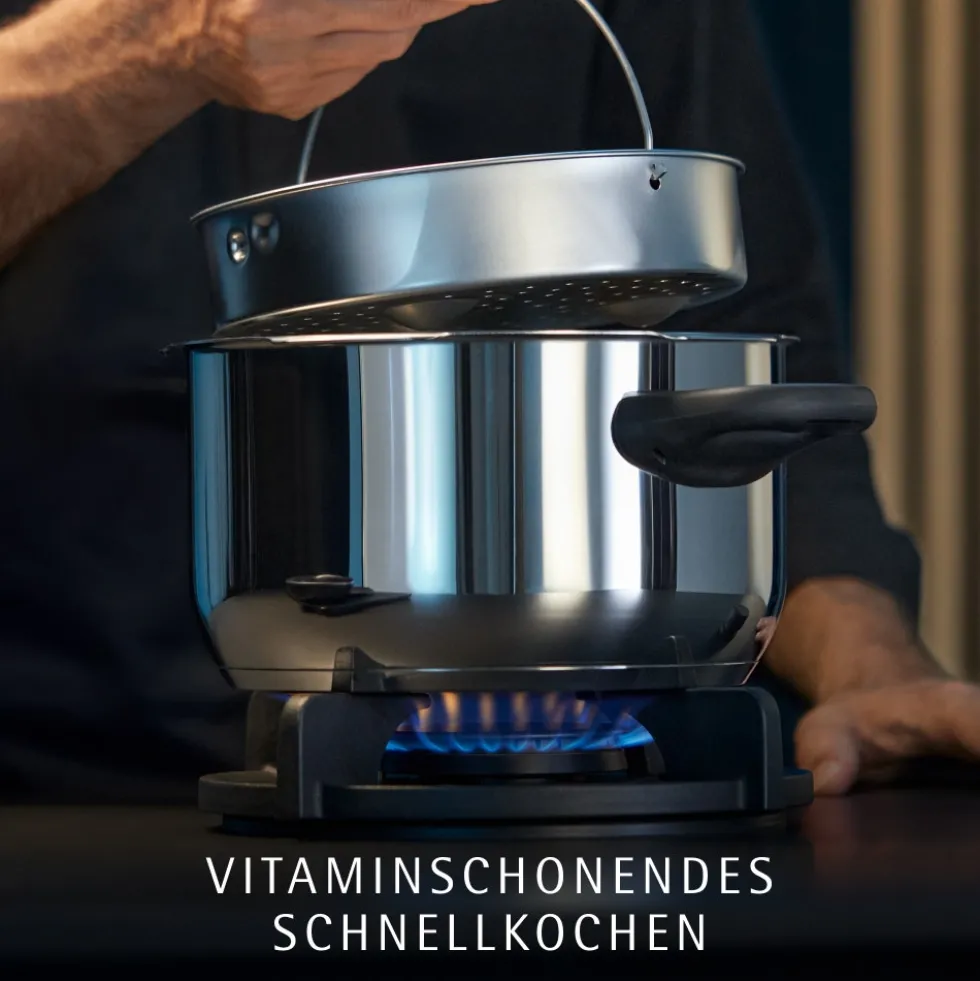 Perfect One Pot Schnellkochtopf-Set, 22 cm, 3 & 4,5 L, stapelbar, mit Dämpfeinsatz