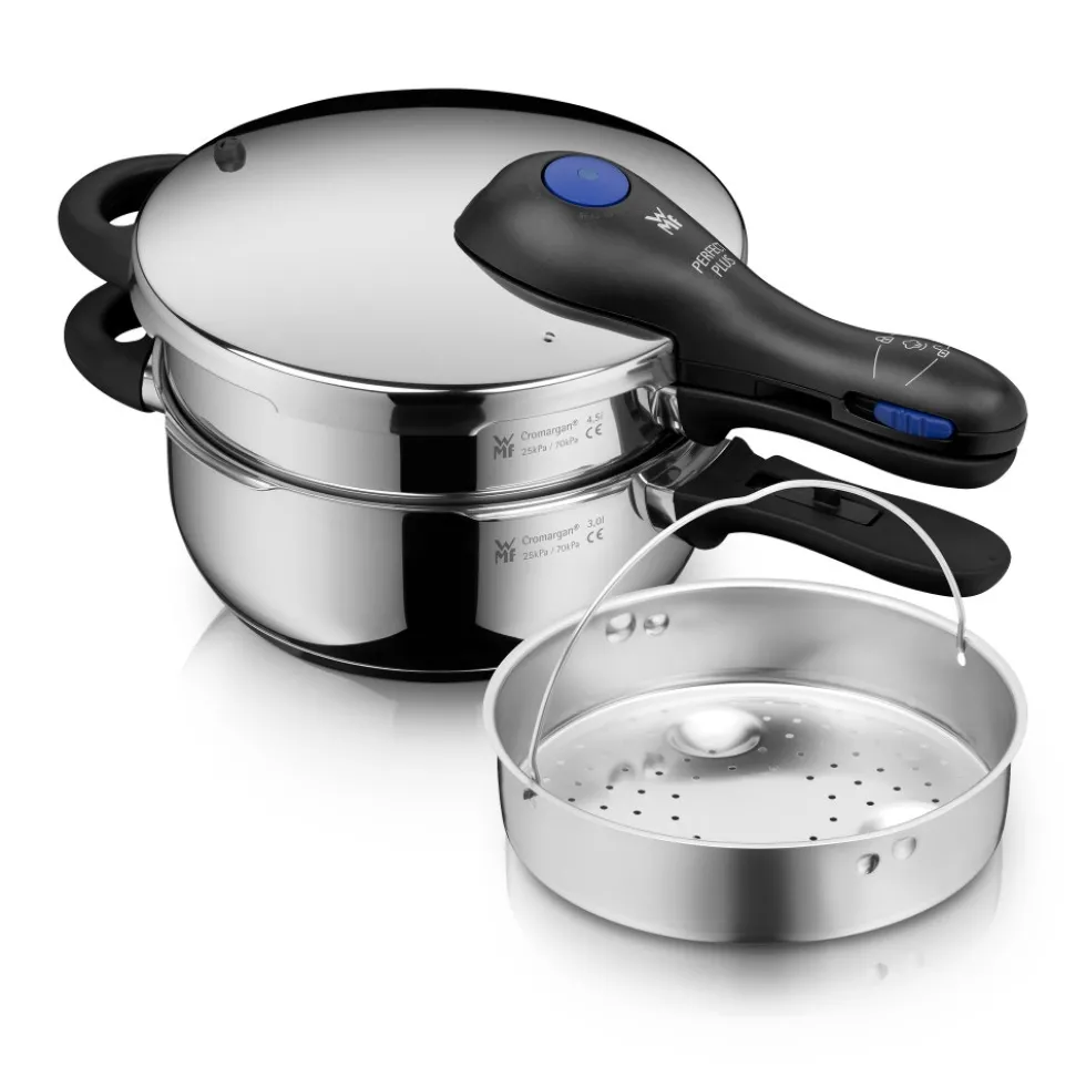 Perfect Plus One Pot Schnellkochtopf-Set, 22 cm, 3 & 4,5 L, stapelbar, mit Dämpfeinsatz
