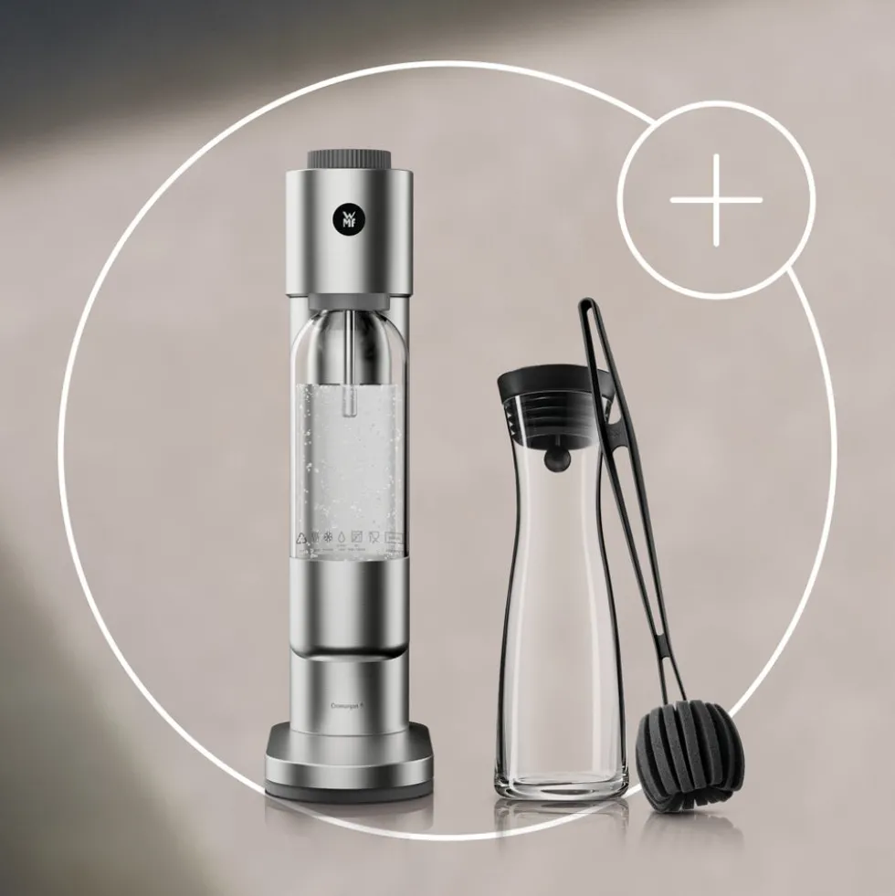 Set: Element One Wassersprudler, Edelstahl mit Wasserkaraffe und Reinigungsbürste