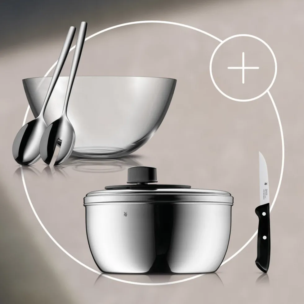 Set: Taverno Salat-Set, 3-teilig, Gourmet Salatschleuder und Classic Line Gemüsemesser