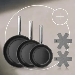 Set: WMF Durado Bratpfannen-Set, 3-teilig, mit Pfannenschutzmatten-Set, 2-teilig