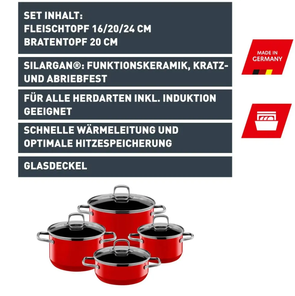 Silit Silargan® Elegance Topf-Set, 4-teilig, Red