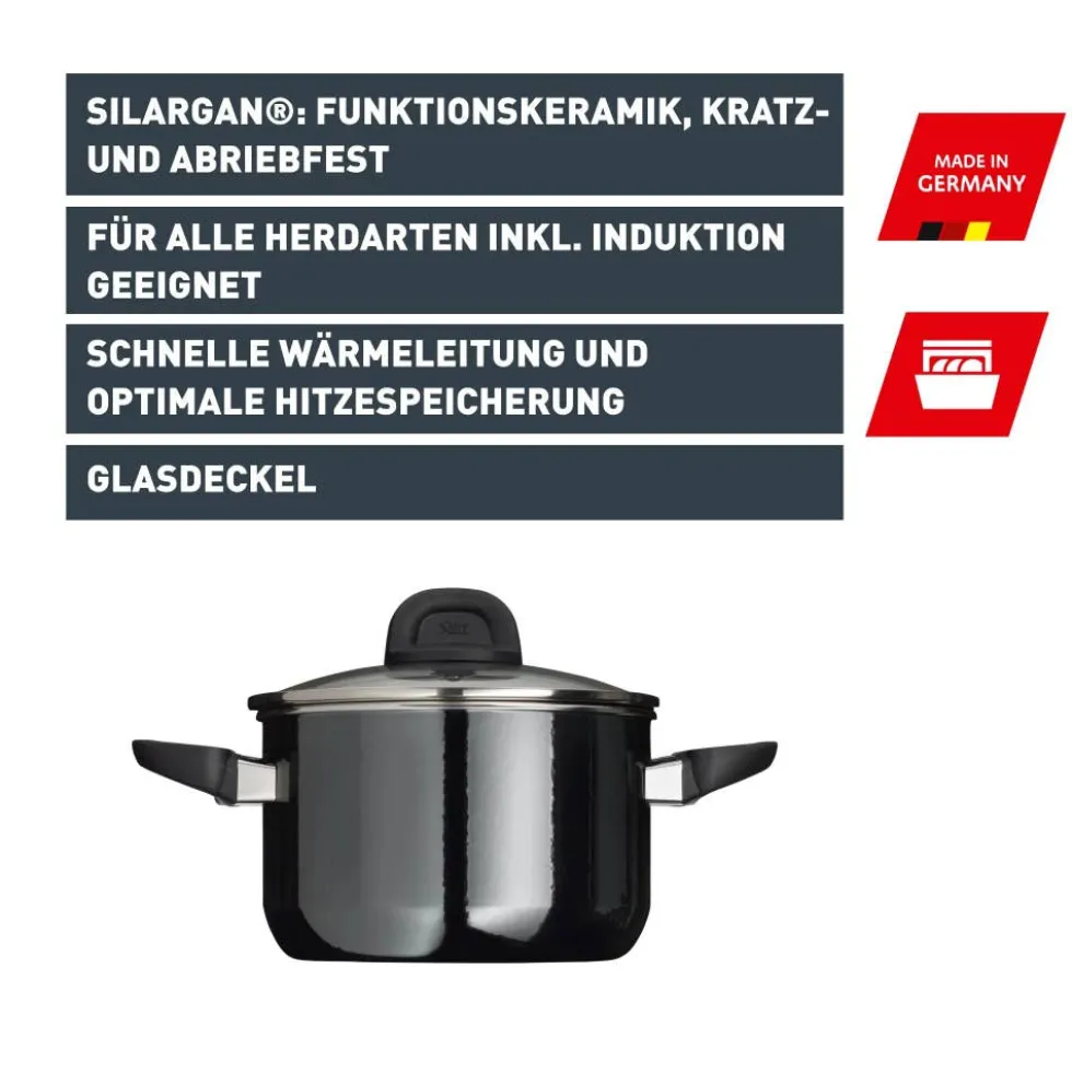Silit Silargan® Modesto Bratentopf mit Deckel, 16 cm, Black