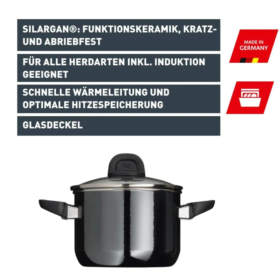 Silit Silargan® Modesto Bratentopf mit Deckel, 24 cm, Black
