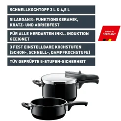 Silit Silargan® Sicomatic t-Plus Schnellkochtopf-Set, 22 cm, 4,5 l und 3,0 l, Black